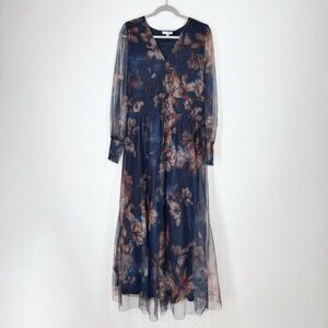 Baltic Born Layla Tulle Maxi Dress Dark Floral Blue Women’s Size 2XL